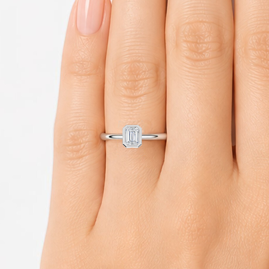L'Emeraude® Bezel Solitaire 0.5ct Diamond Ring, 14K White Gold