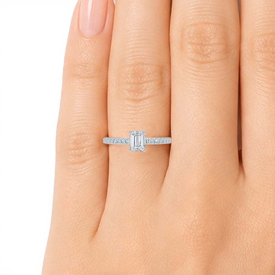 L'Emeraude® Pavé Solitaire 0.5ct Diamond Ring, 14K White Gold