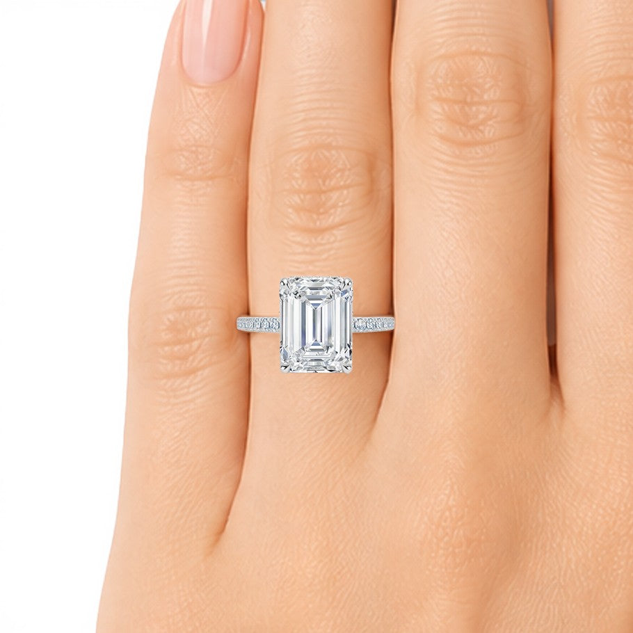 L'Emeraude® Pavé Solitaire 3ct Diamond Ring, 14K Yellow Gold