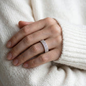 Three-Row Diamonds Pavé Ring, Platinum