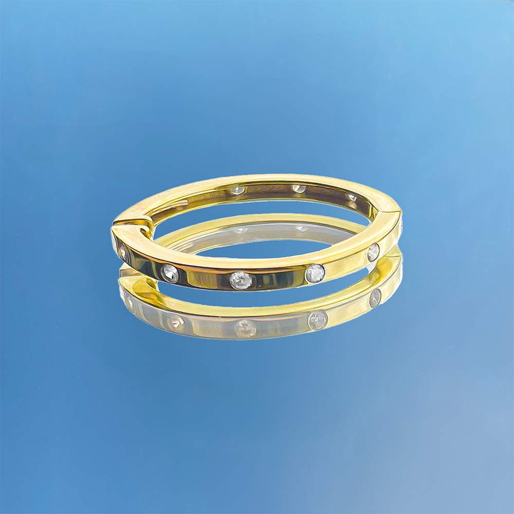 Bezel Diamond Hoop Earrings, 14K Gold