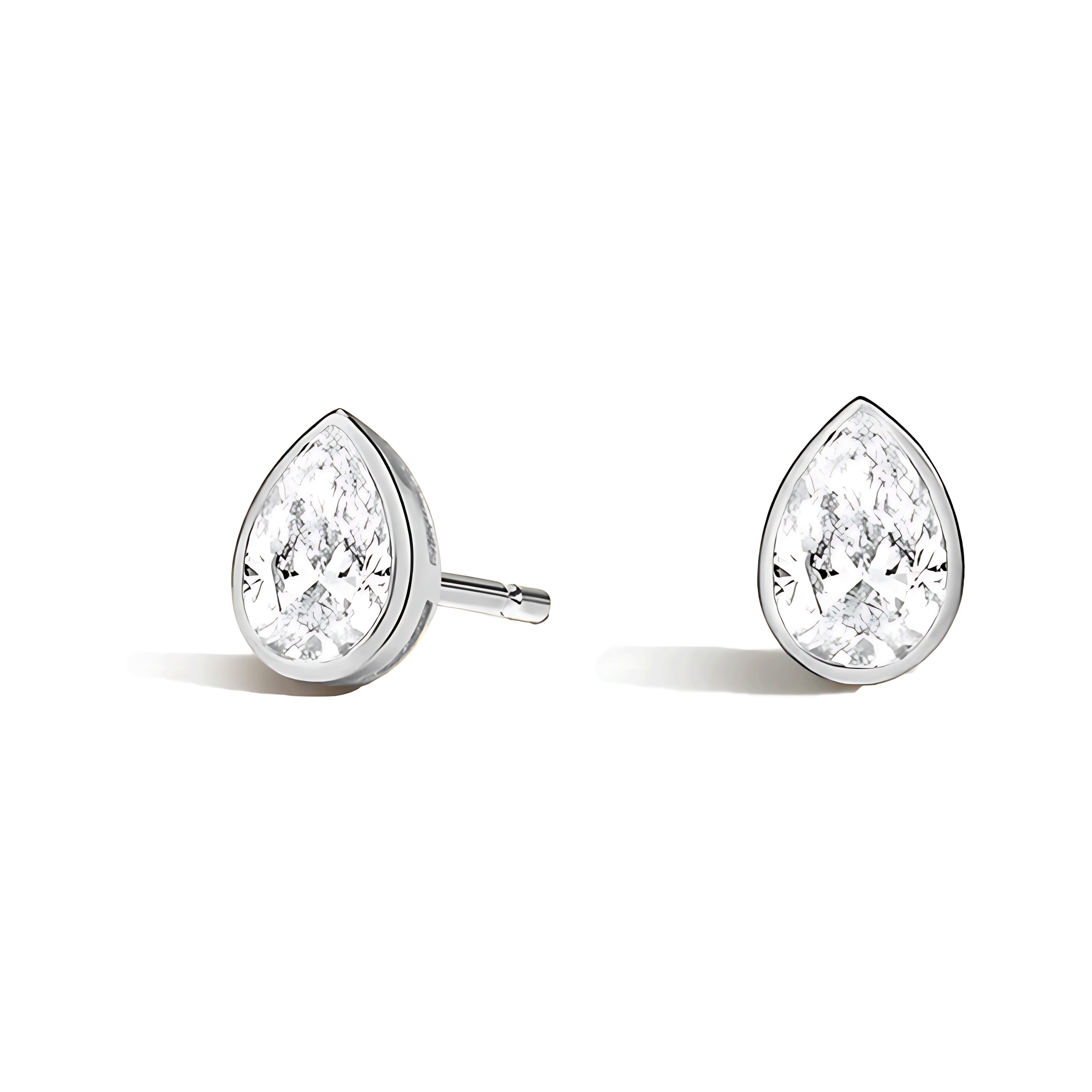 La Poire® Bezel Diamond Stud Earrings, 14K White Gold