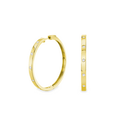 Bezel Diamond Hoop Earrings, 14K Gold