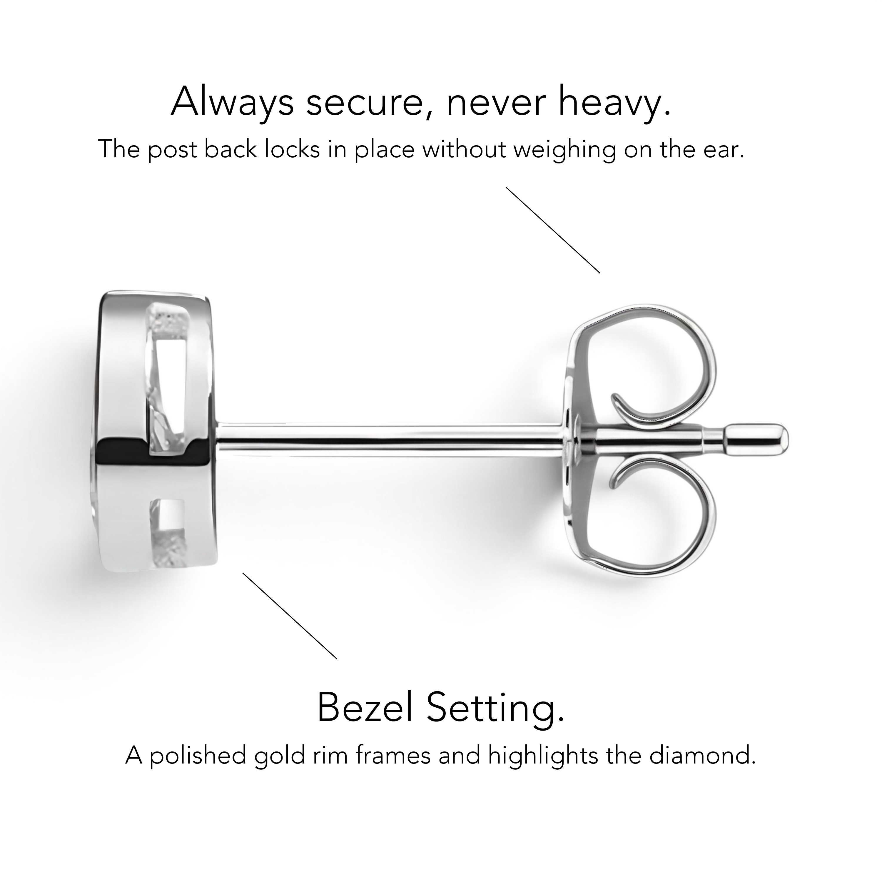 La Poire® Bezel Diamond Stud Earrings, Sterling Silver