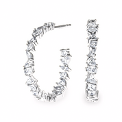 Mixed Diamonds C-Hoop Earrings, Platinum