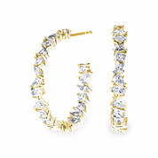 Mixed Diamonds C-Hoop Earrings, Gold Vermeil