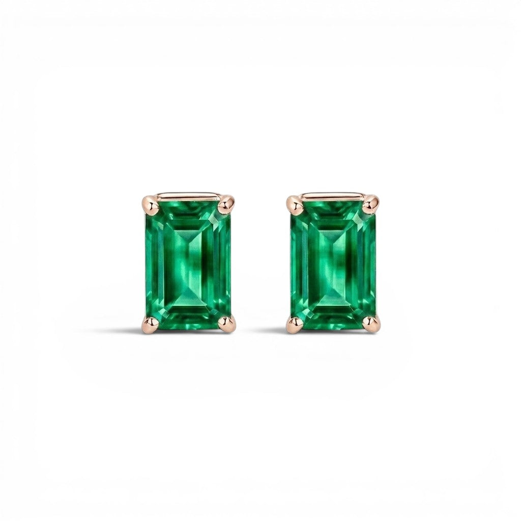 L'Emeraude® Emerald Stud Earrings, 14K Rose Gold