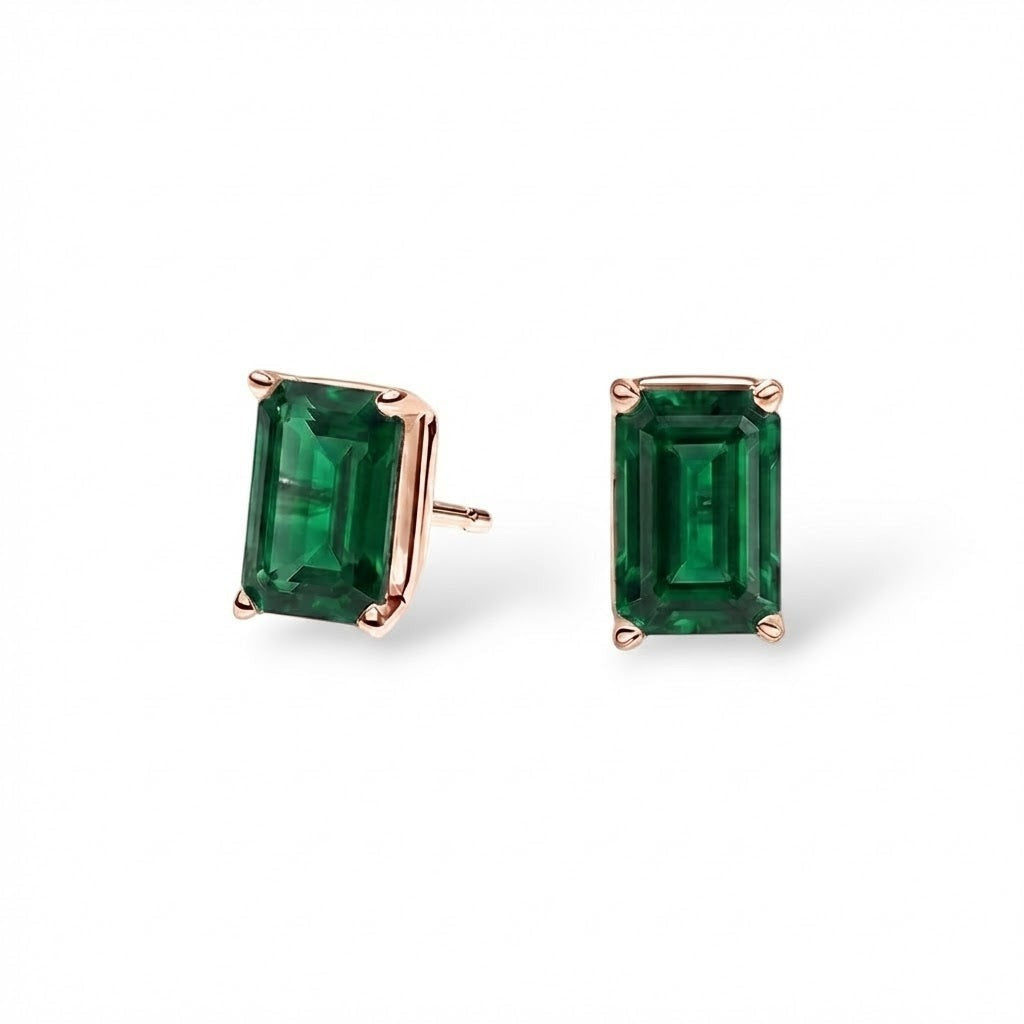 L'Emeraude® Emerald Stud Earrings, 14K Rose Gold