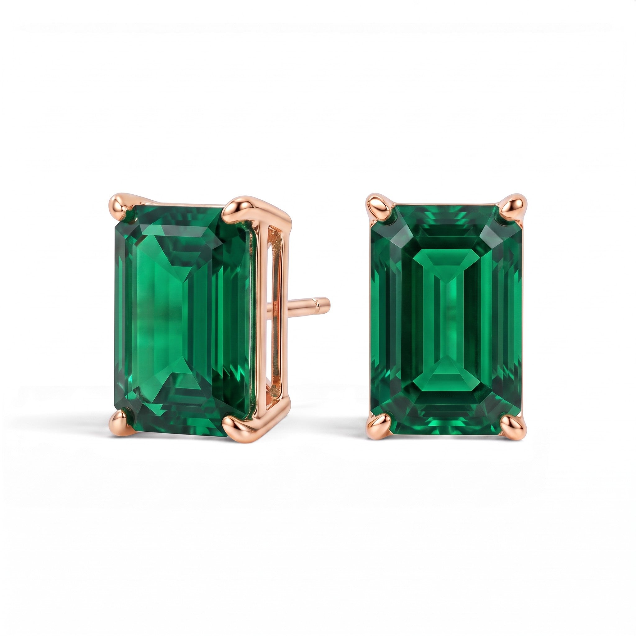 L'Emeraude® Emerald Stud Earrings, 14K Rose Gold