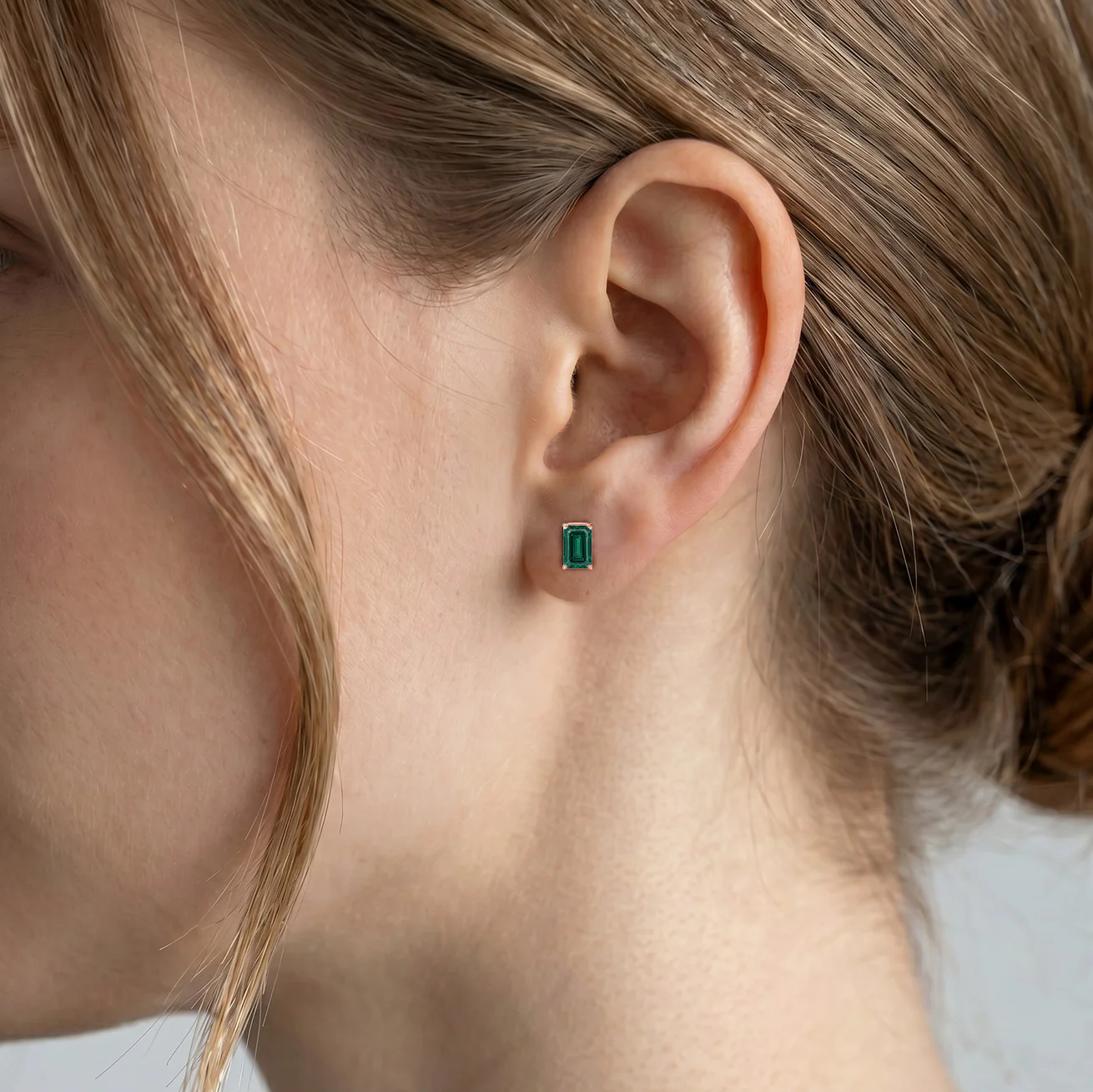 L'Emeraude® Emerald Stud Earrings, 14K Rose Gold