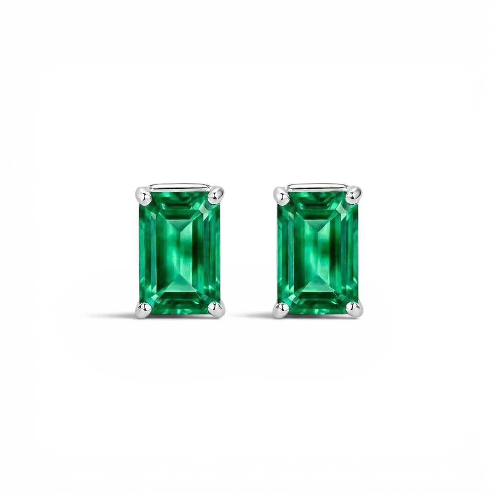 L'Emeraude® Emerald Stud Earrings, Sterling Silver