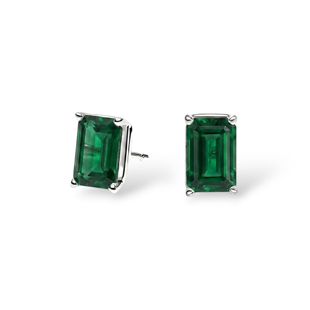 L'Emeraude® Emerald Stud Earrings, 14K White Gold