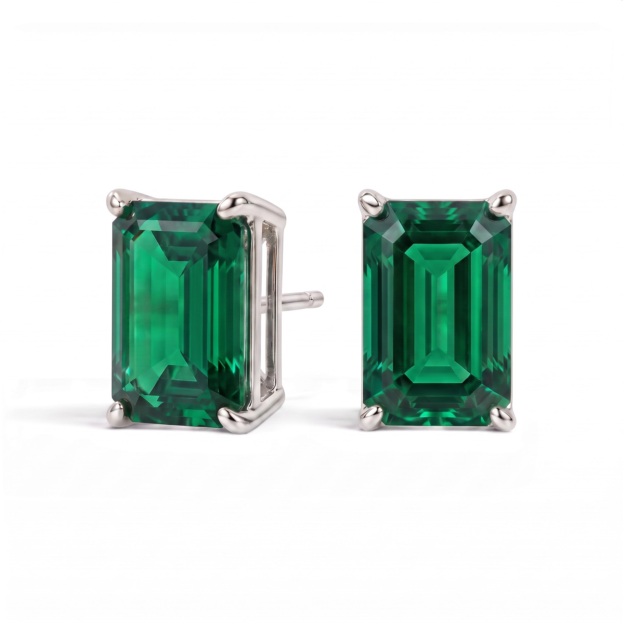 L'Emeraude® Emerald Stud Earrings, 14K White Gold