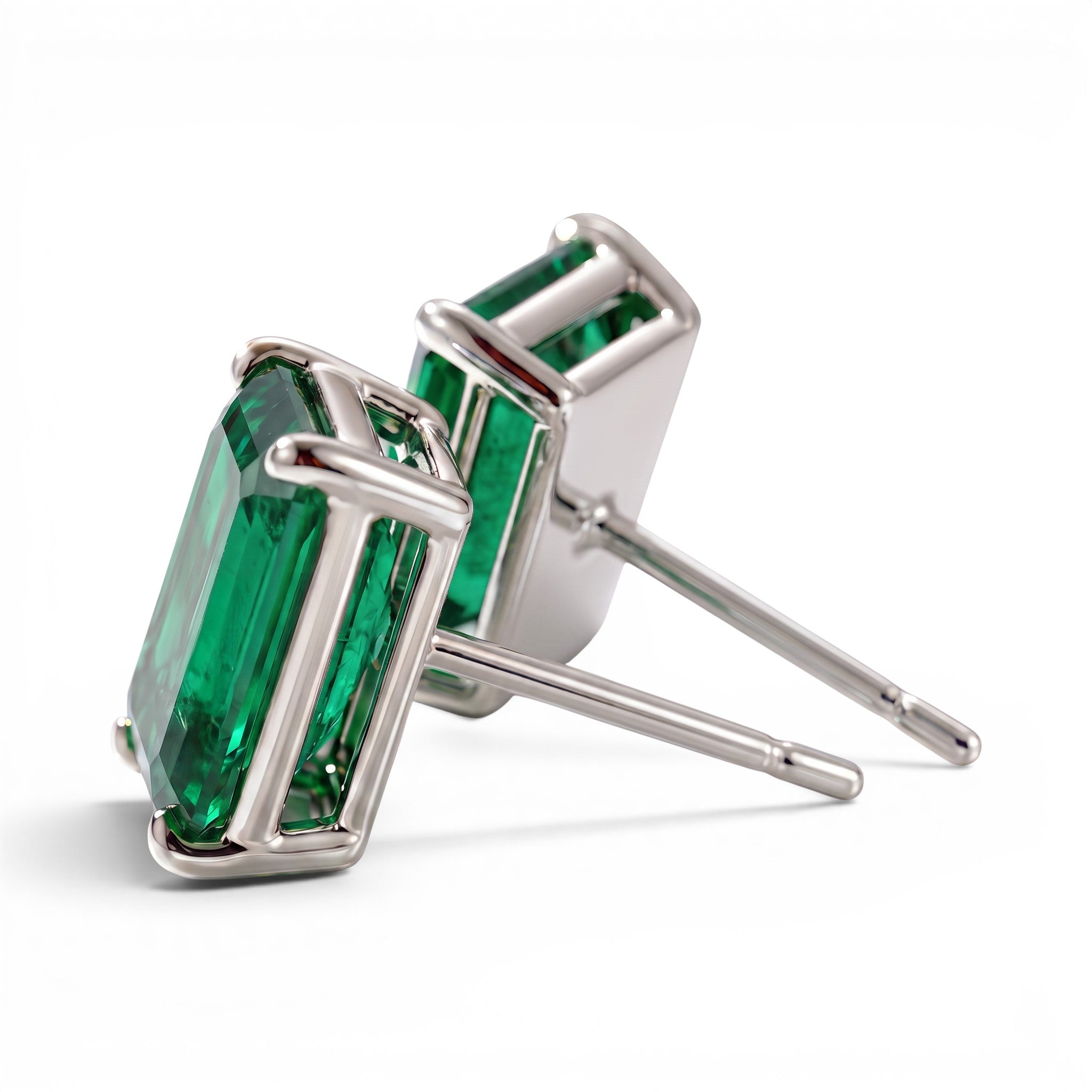 L'Emeraude® Emerald Stud Earrings, 14K White Gold