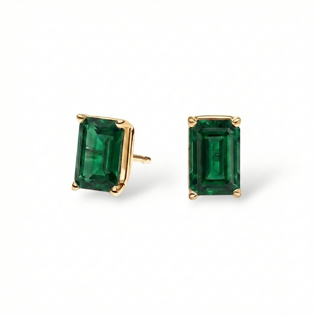 L'Emeraude® Emerald Stud Earrings, 14K Gold