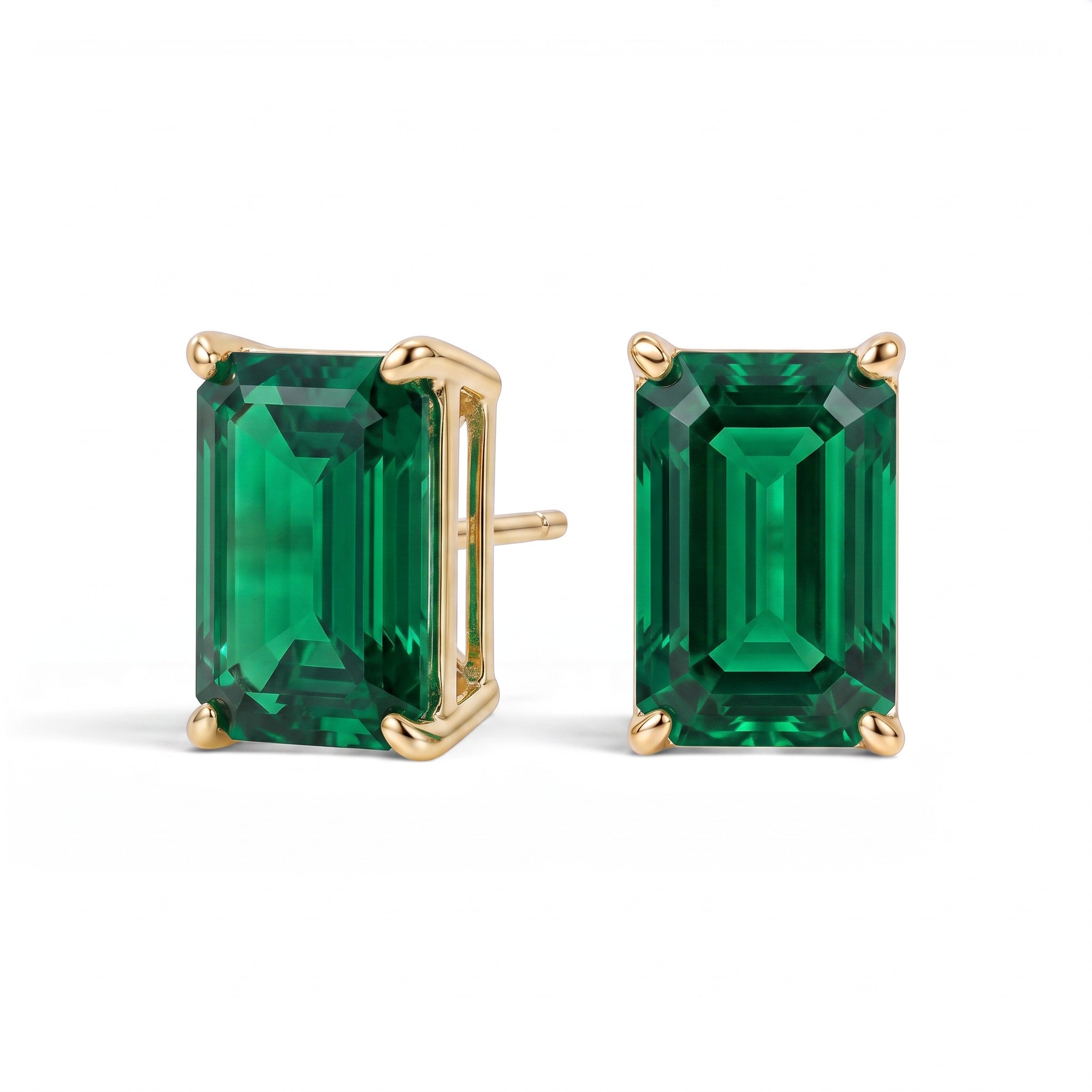 L'Emeraude® Emerald Stud Earrings, 14K Yellow Gold