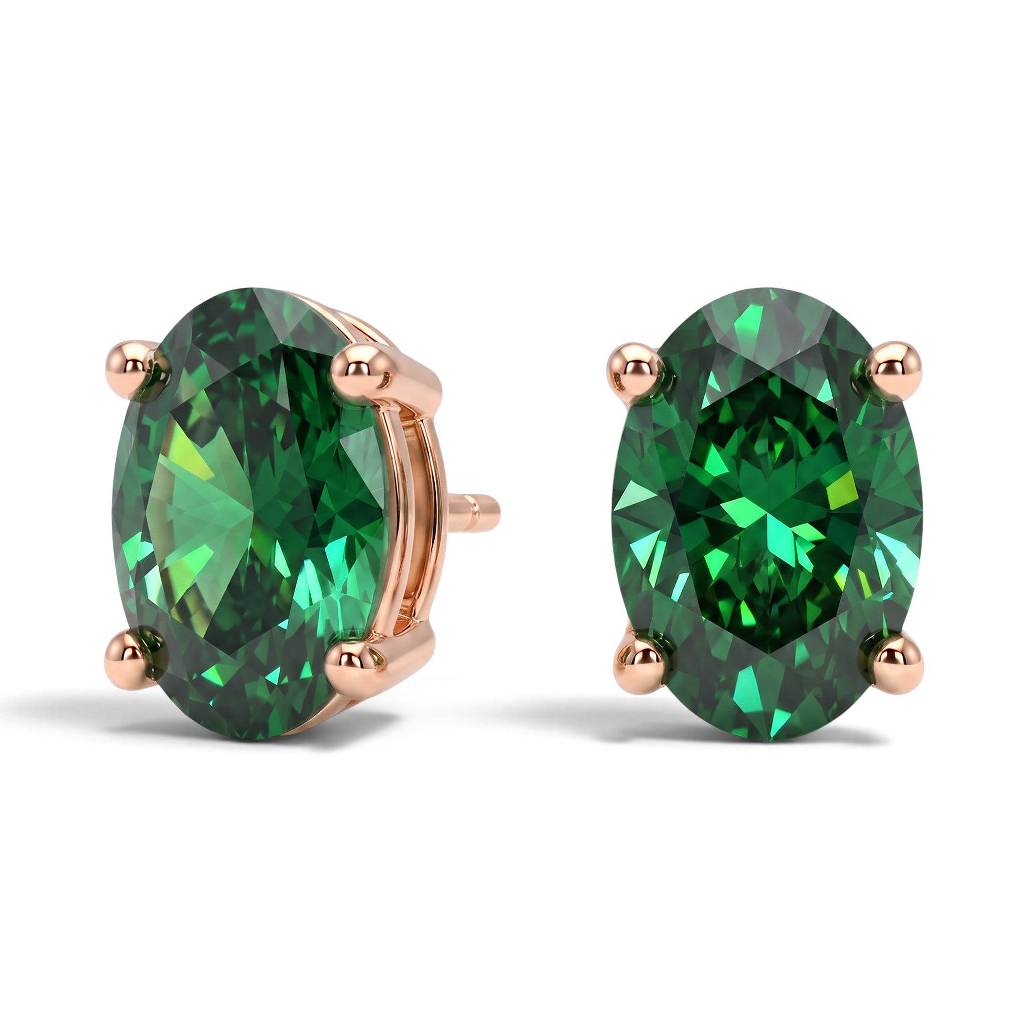 L'Ovale® Emerald Stud Earrings, 14K Rose Gold