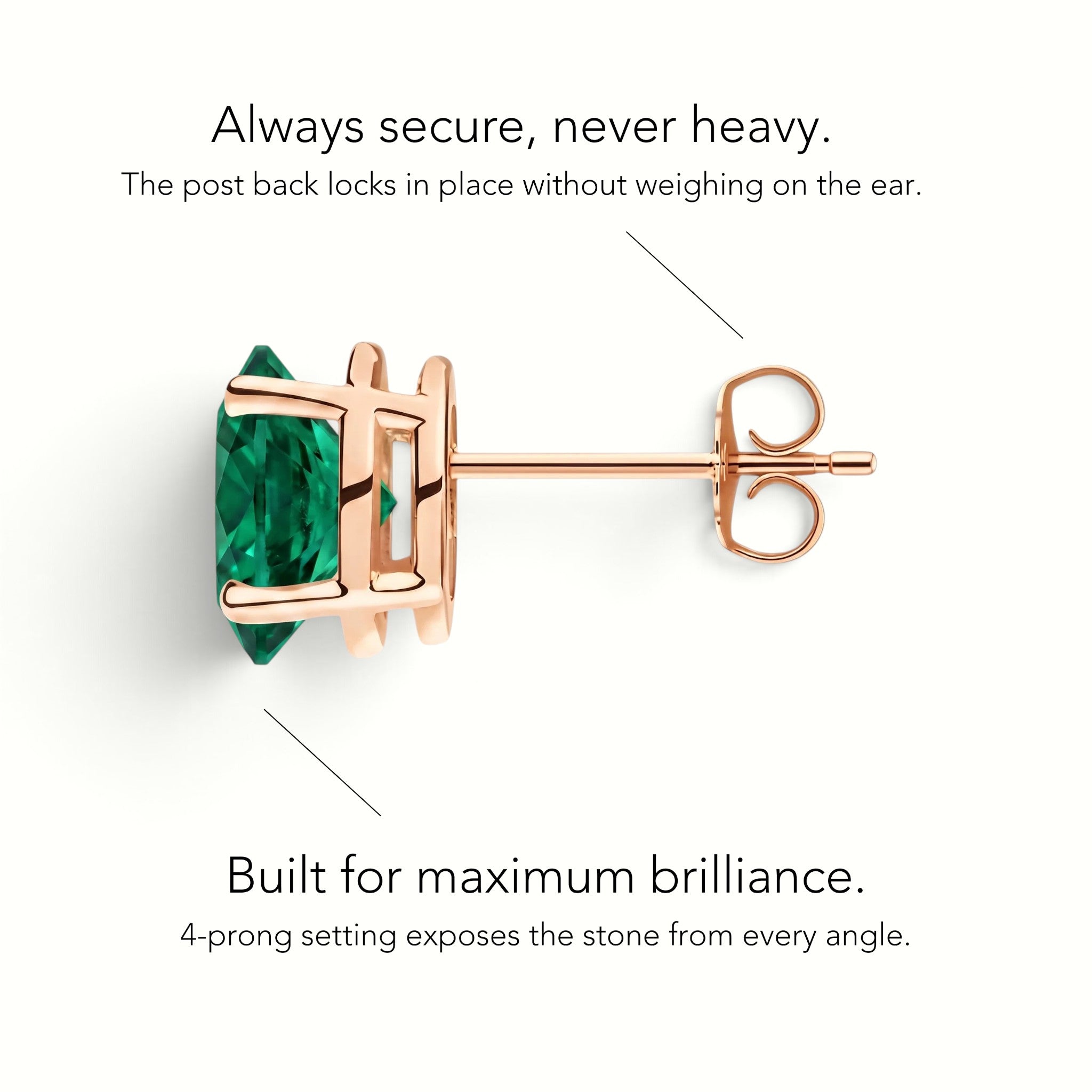 L'Ovale® Emerald Stud Earrings, 14K Rose Gold