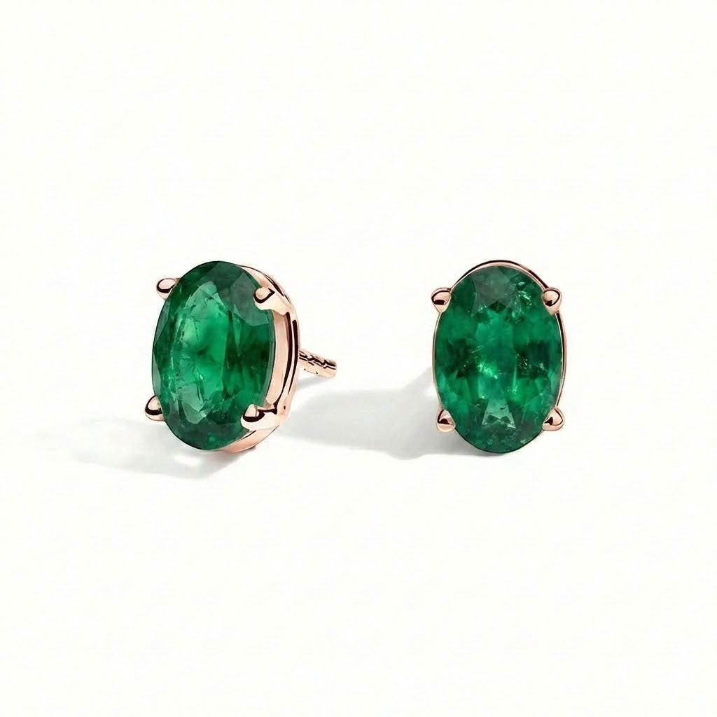 L'Ovale® Emerald Stud Earrings, 14K Rose Gold