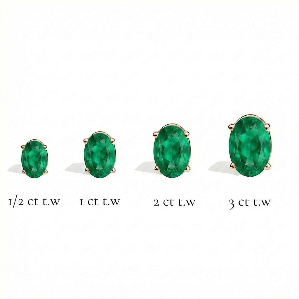 L'Ovale® Emerald Stud Earrings, 14K Rose Gold