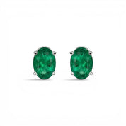 L'Ovale® Emerald Stud Earrings, 14K White Gold