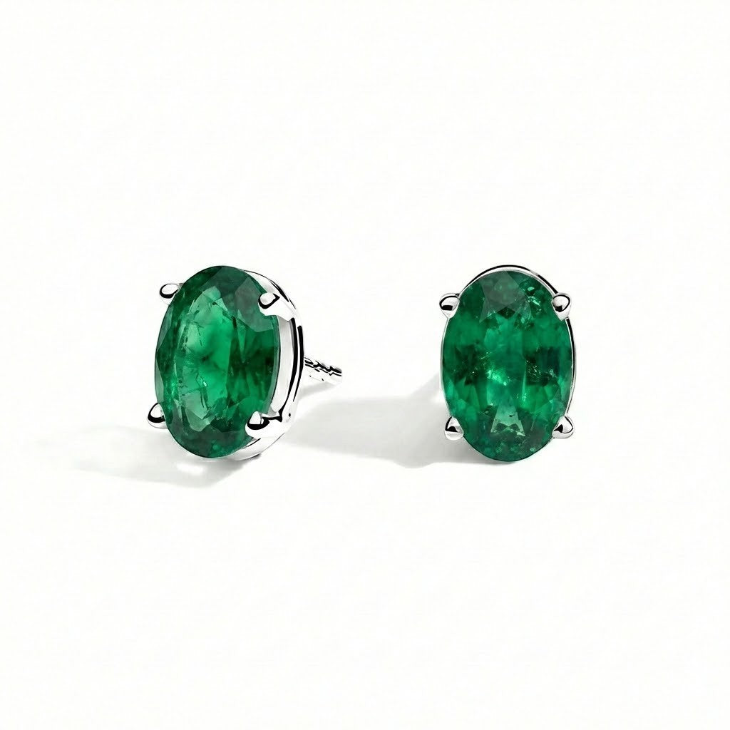 L'Ovale® Emerald Stud Earrings, Sterling Silver