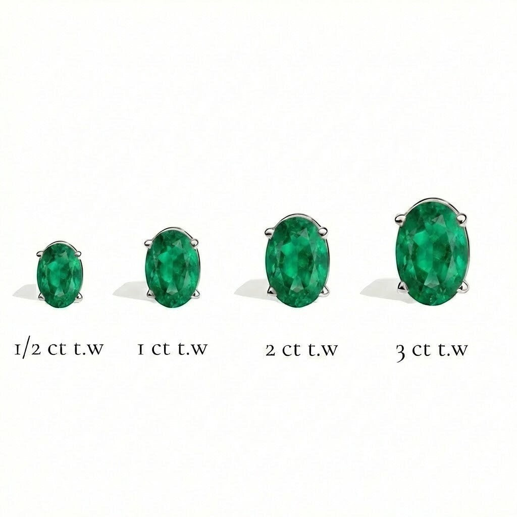 L'Ovale® Emerald Stud Earrings, 14K White Gold