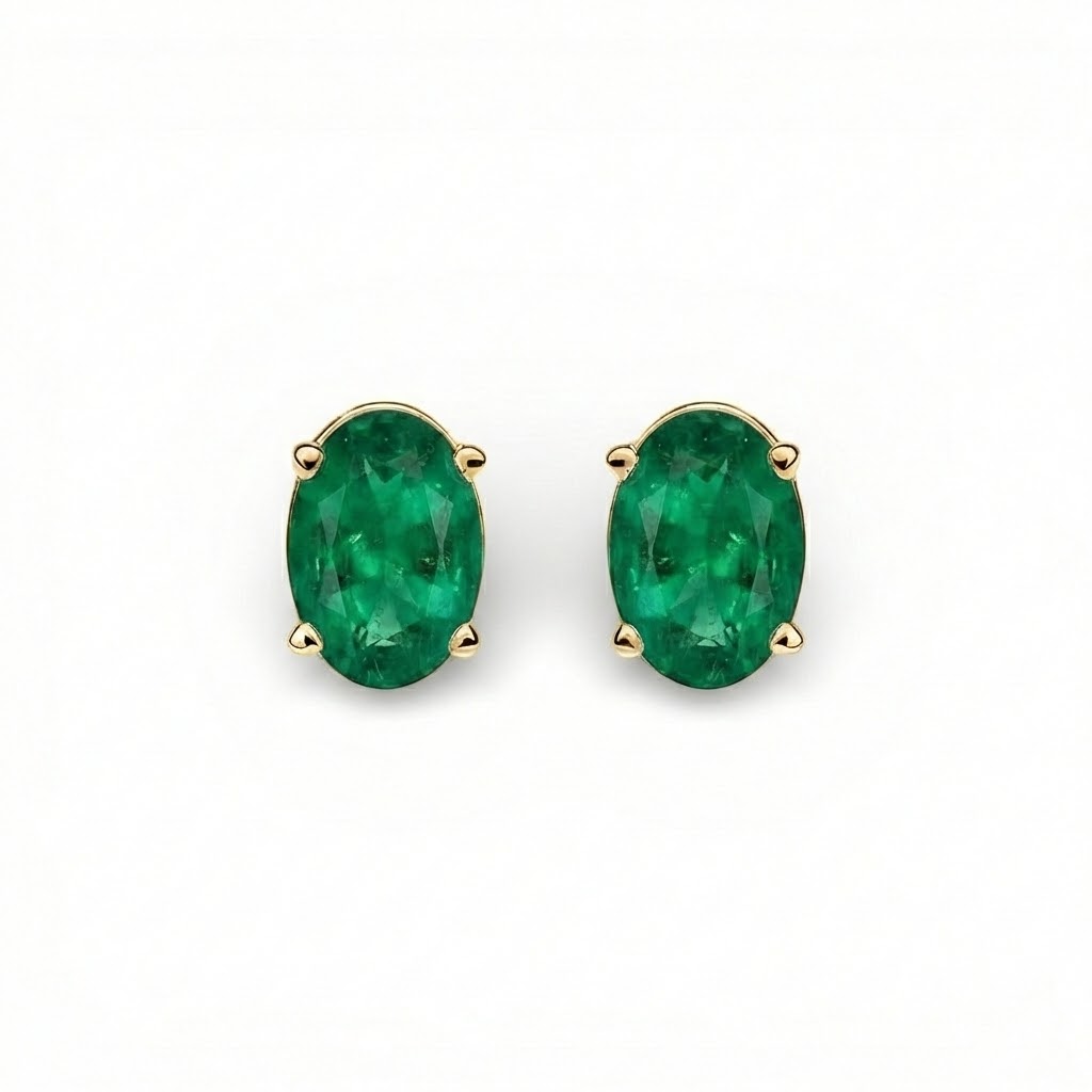 L'Ovale® Emerald Stud Earrings, 14K Gold