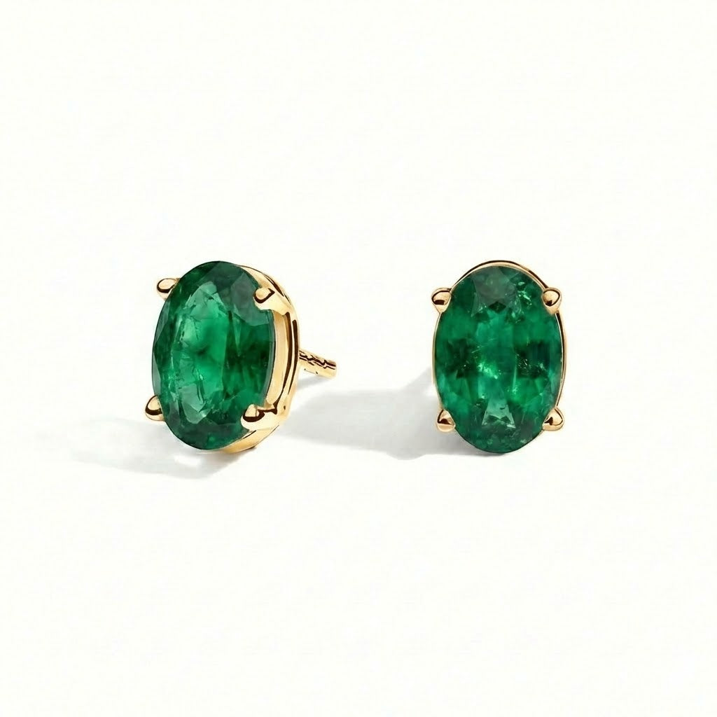 L'Ovale® Emerald Stud Earrings, 14K Gold