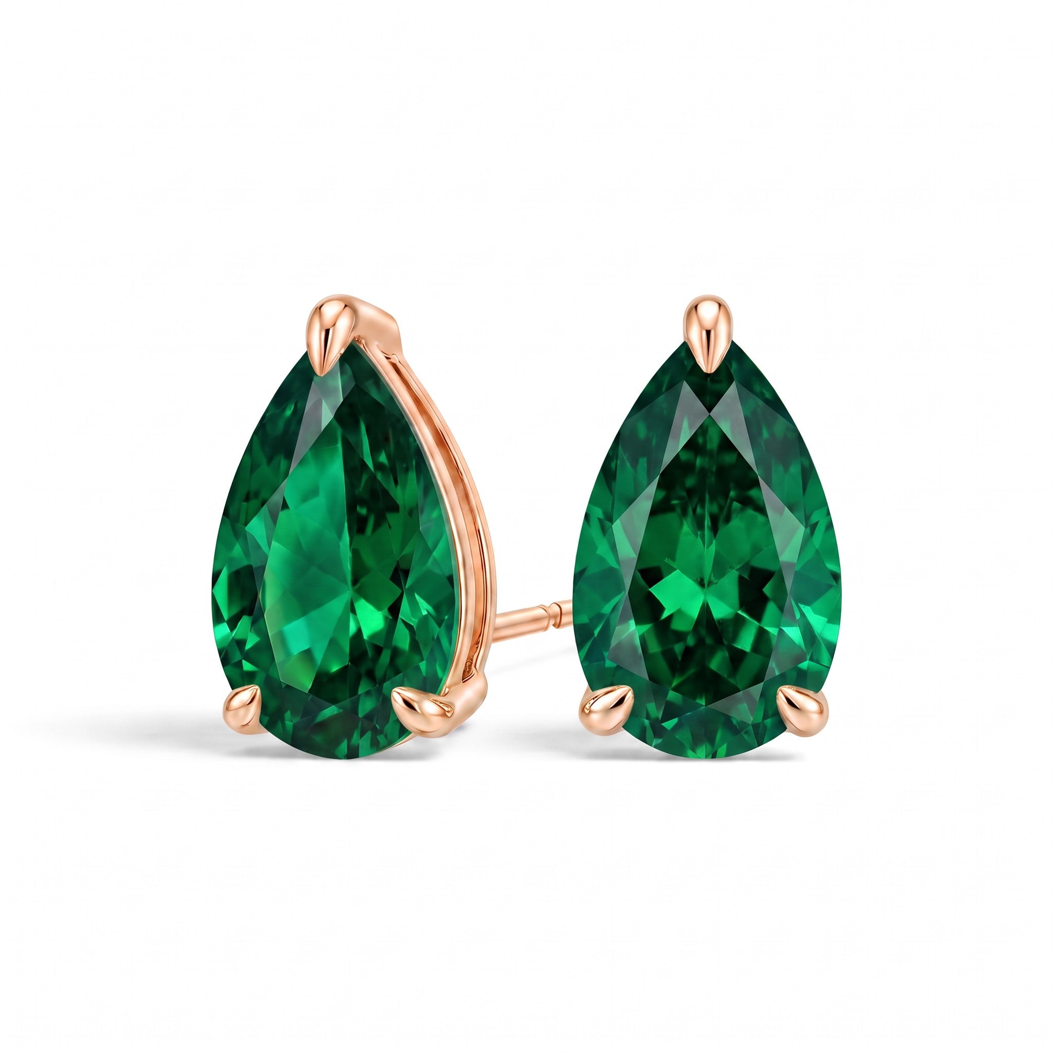 La Poire® Emerald Stud Earrings, 14K Rose Gold