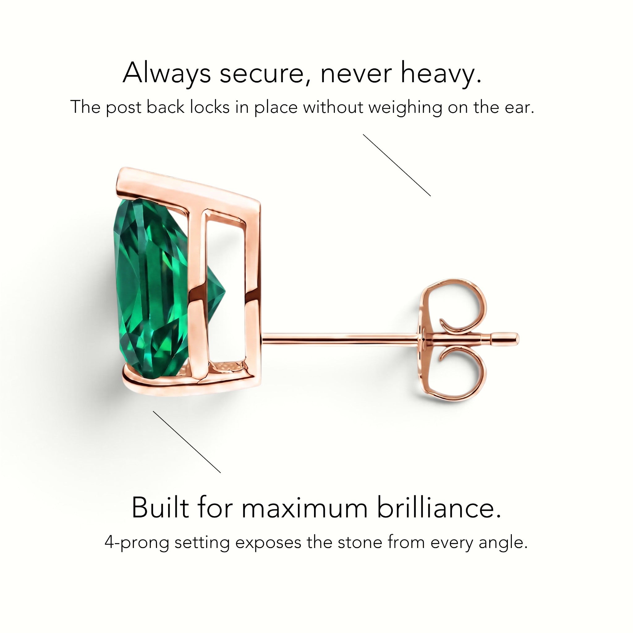 La Poire® Emerald Stud Earrings, 14K Rose Gold