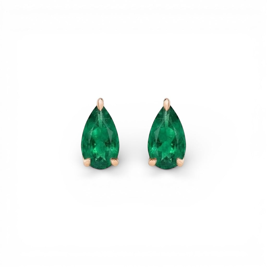 La Poire® Emerald Stud Earrings, 14K Rose Gold