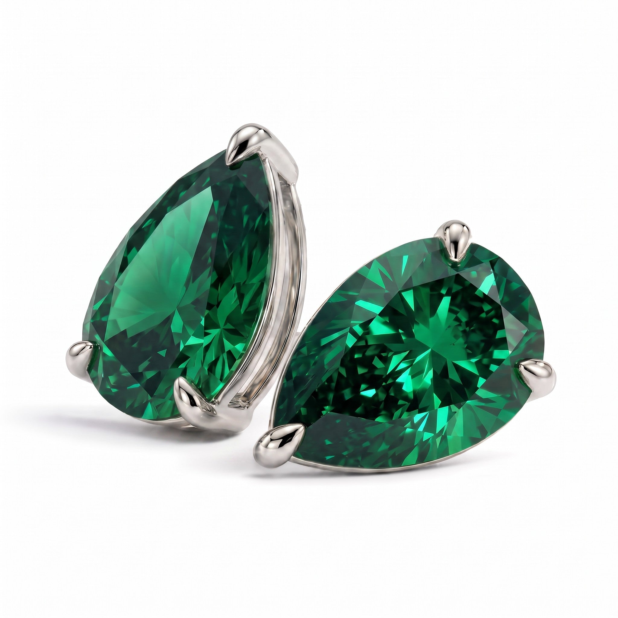 La Poire® Emerald Stud Earrings, 14K White Gold