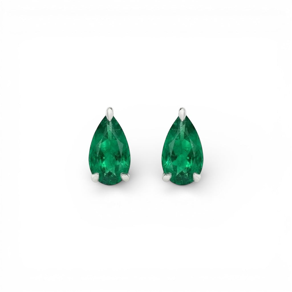 La Poire® Emerald Stud Earrings, Platinum