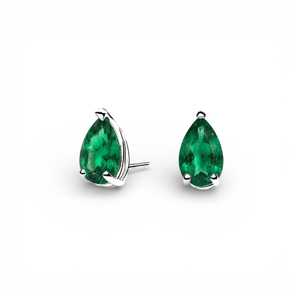La Poire® Emerald Stud Earrings, 14K White Gold