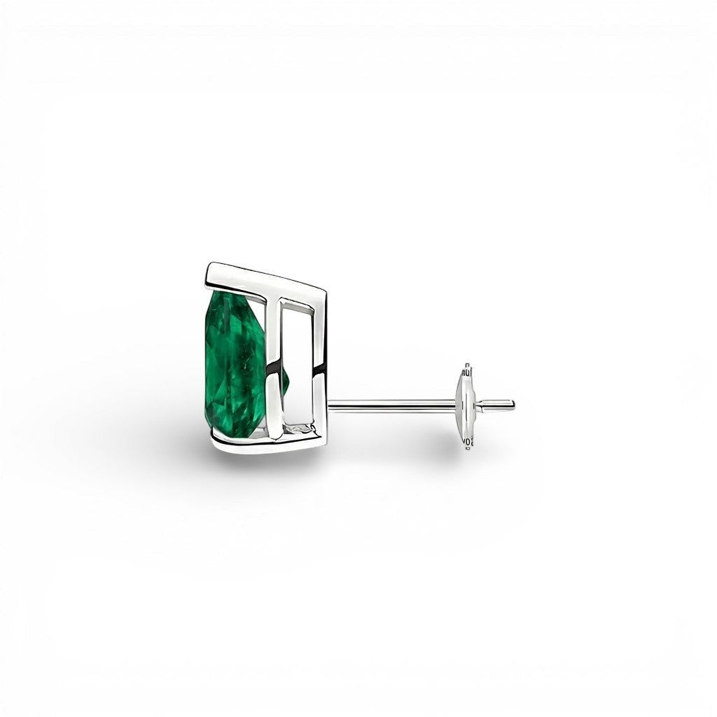 La Poire® Emerald Stud Earrings, 14K White Gold