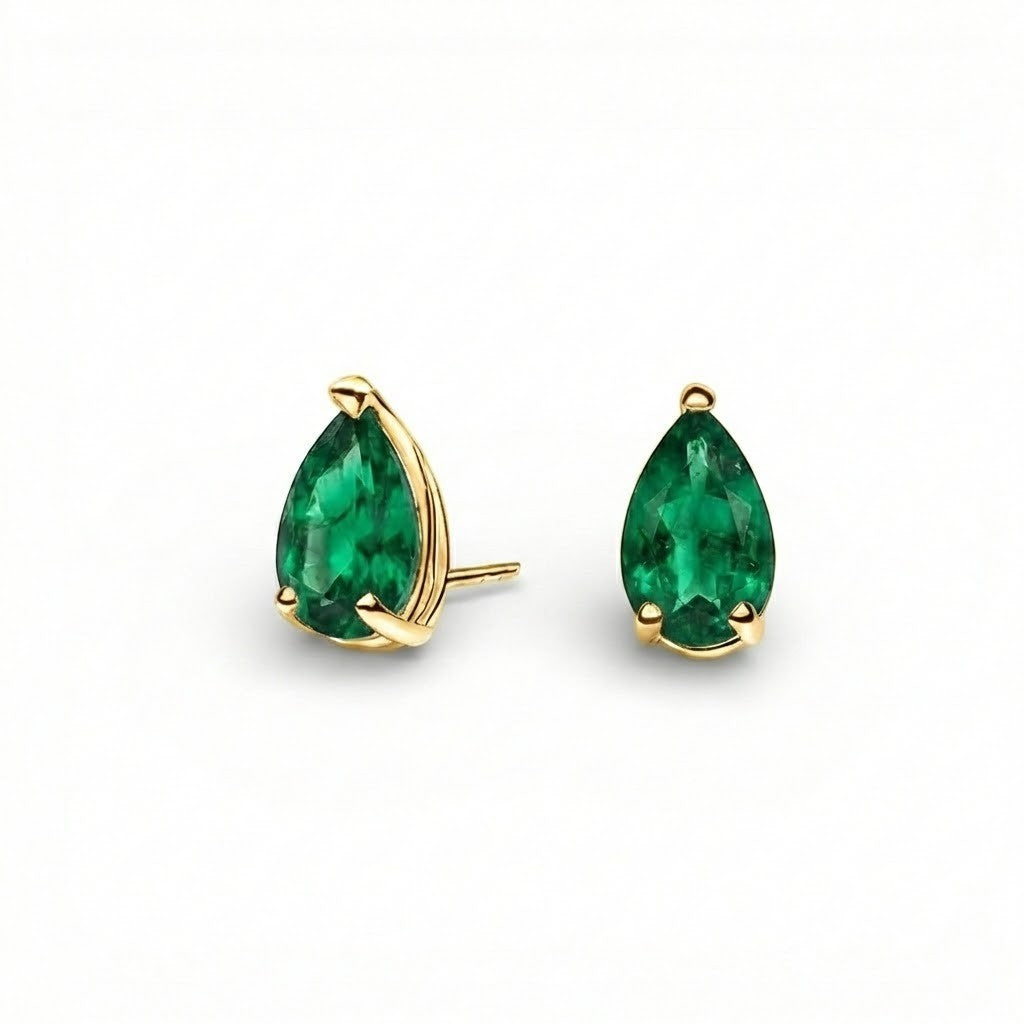 La Poire® Emerald Stud Earrings, 14K Gold
