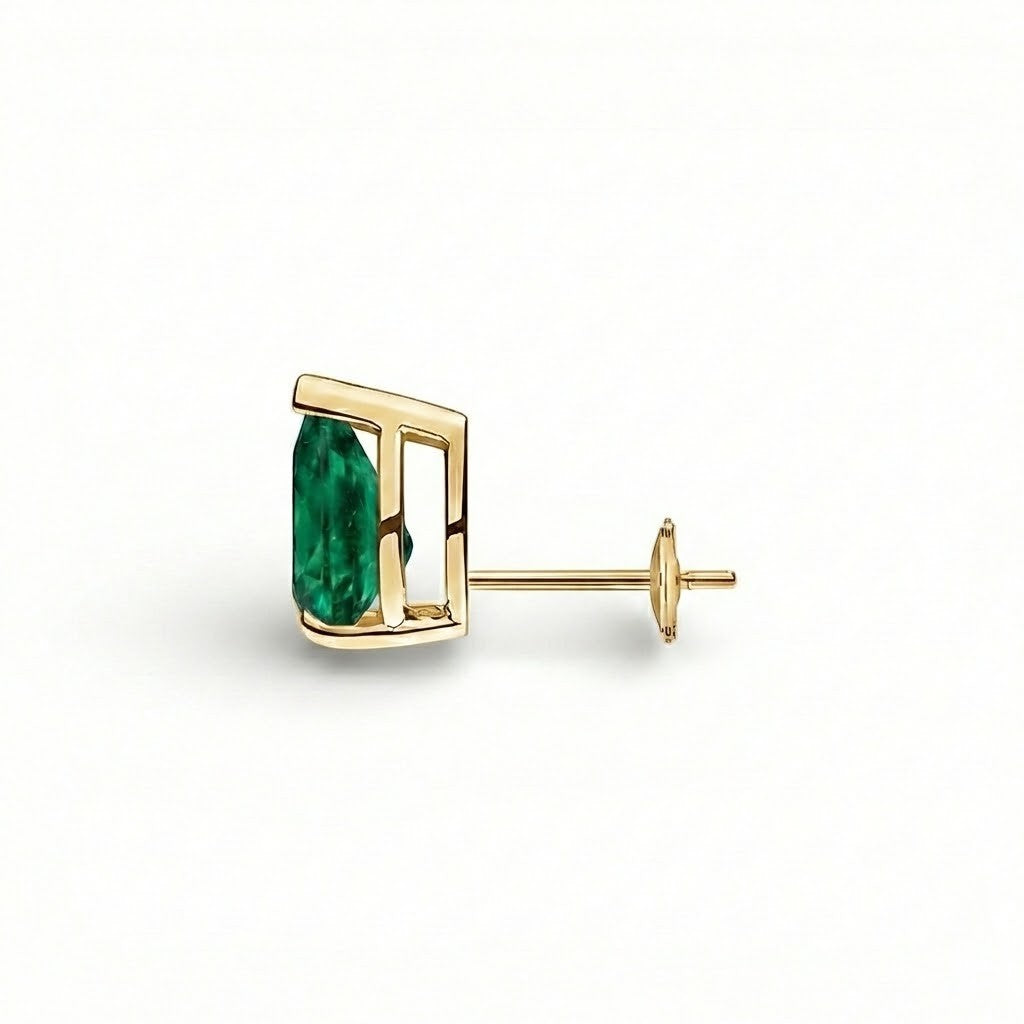 La Poire® Emerald Stud Earrings, 14K Gold