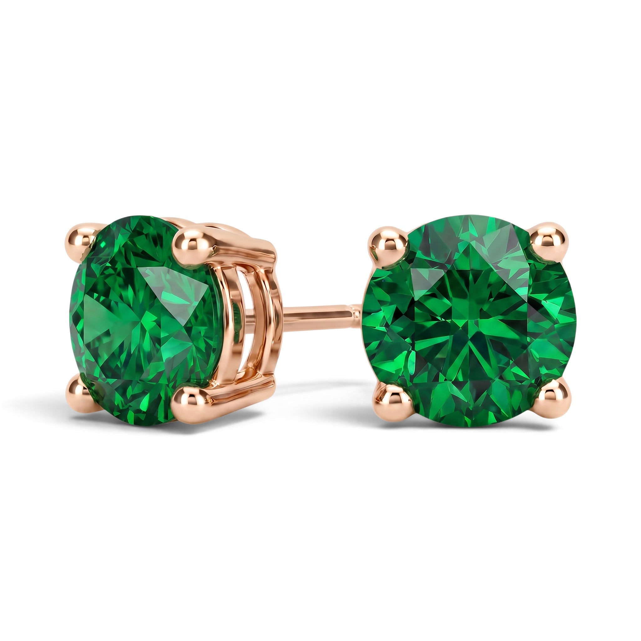 La Ronde® Emerald Stud Earrings, 14K Rose Gold