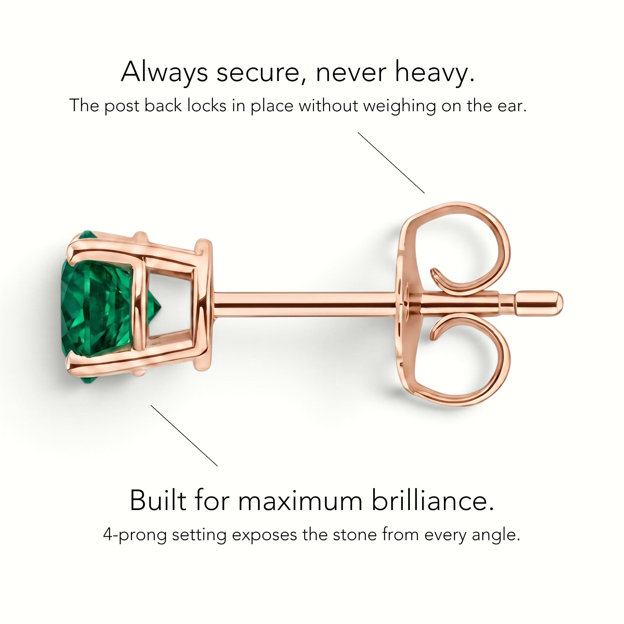 La Ronde® Emerald Stud Earrings, 14K Rose Gold