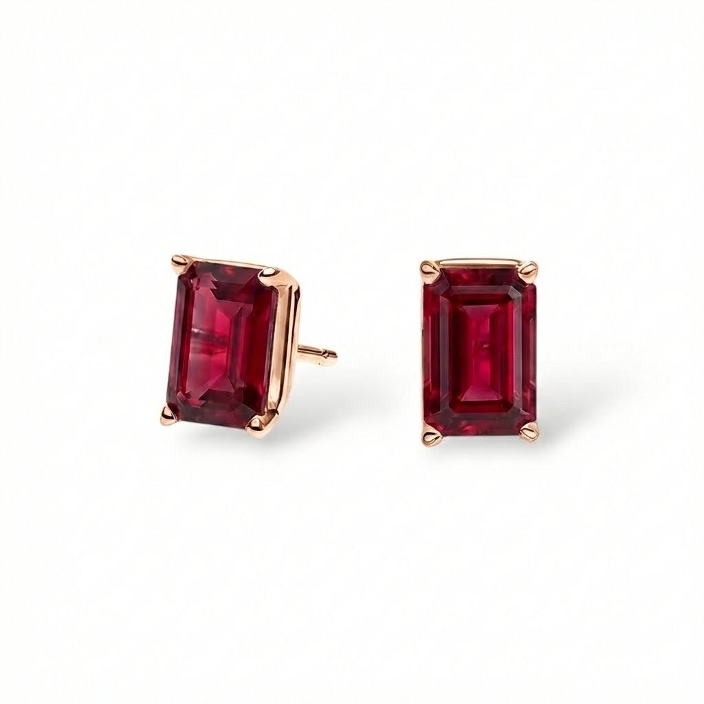 L'Emeraude® Ruby Stud Earrings, 14K Rose Gold