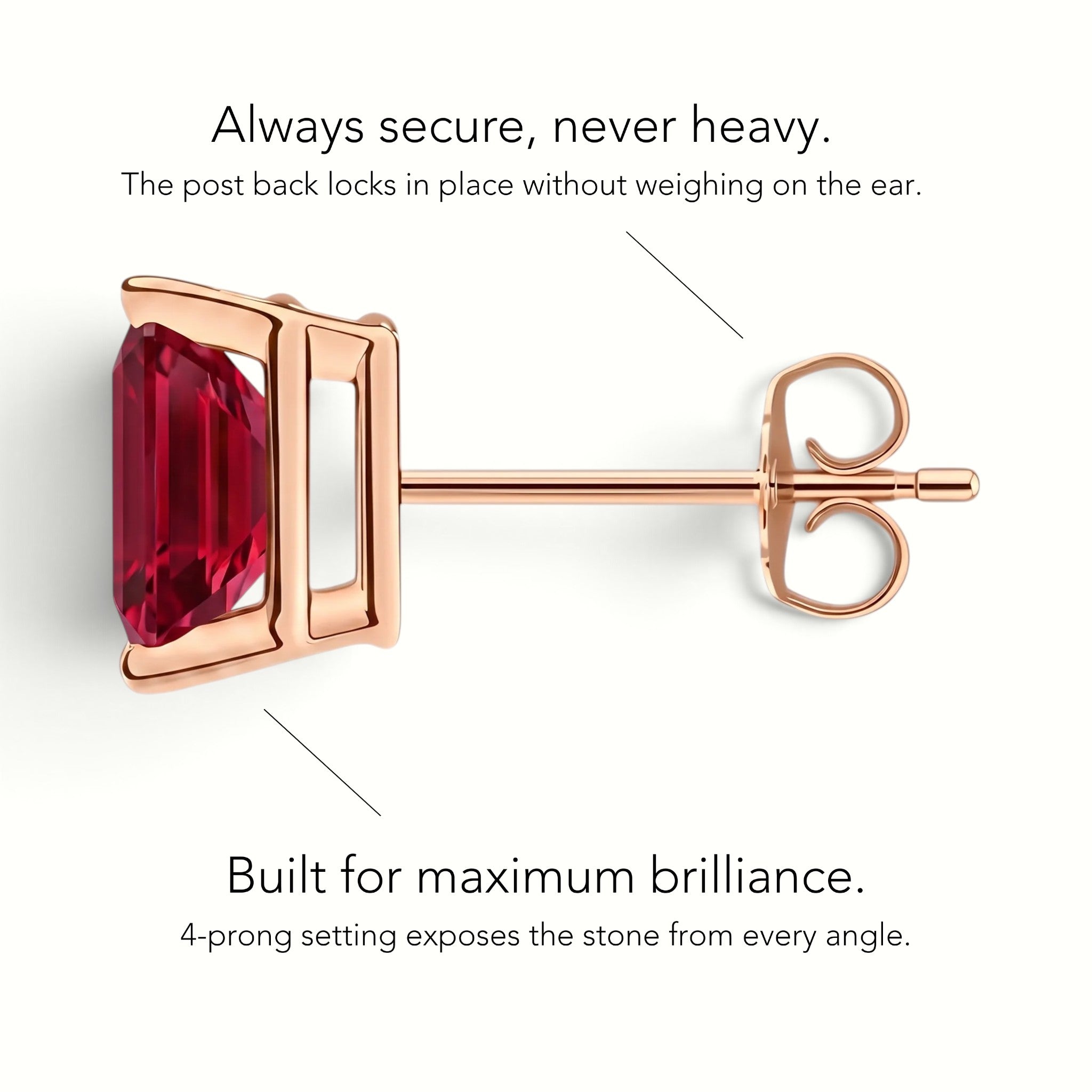L'Emeraude® Ruby Stud Earrings, 14K Rose Gold