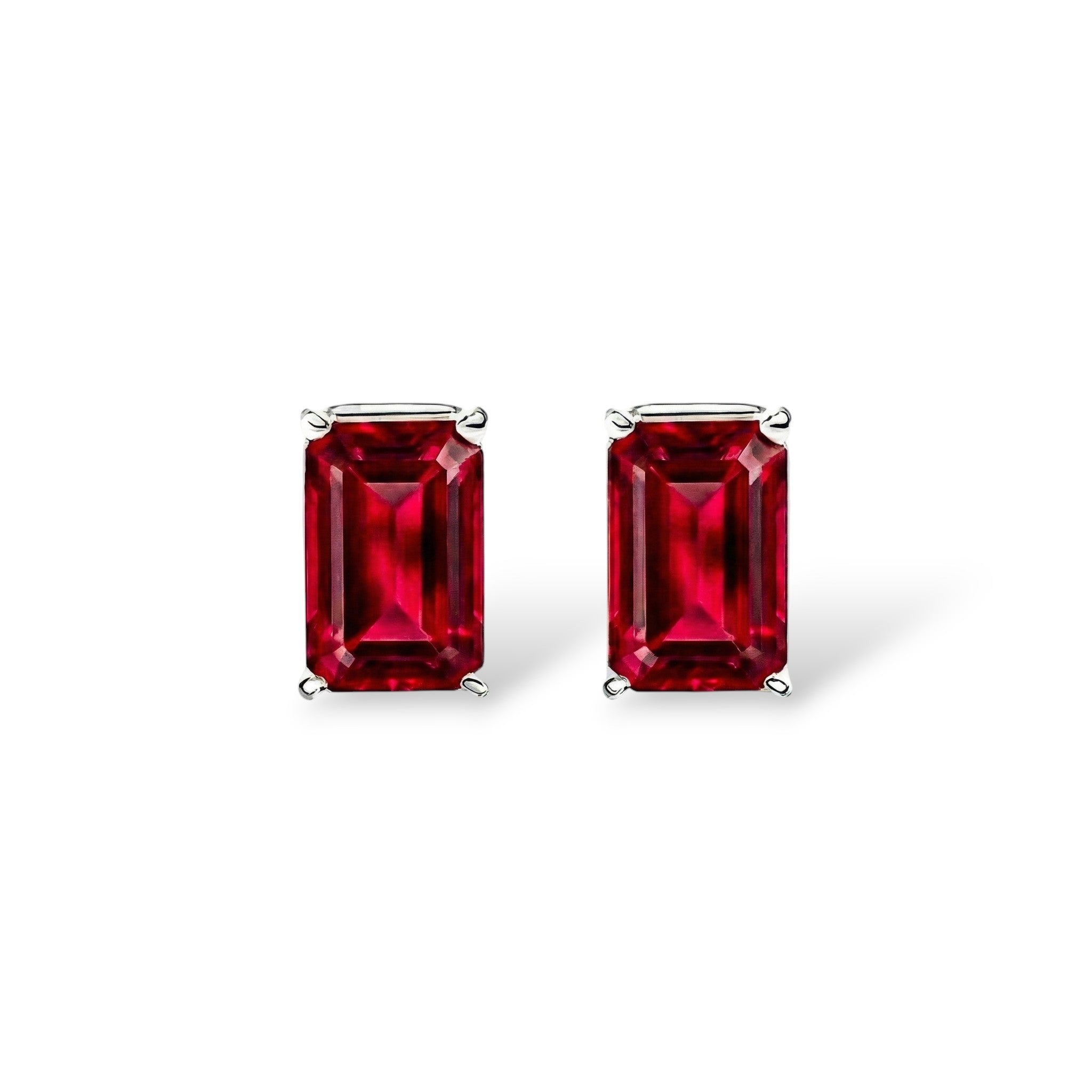 L'Emeraude® Ruby Stud Earrings, 14K White Gold
