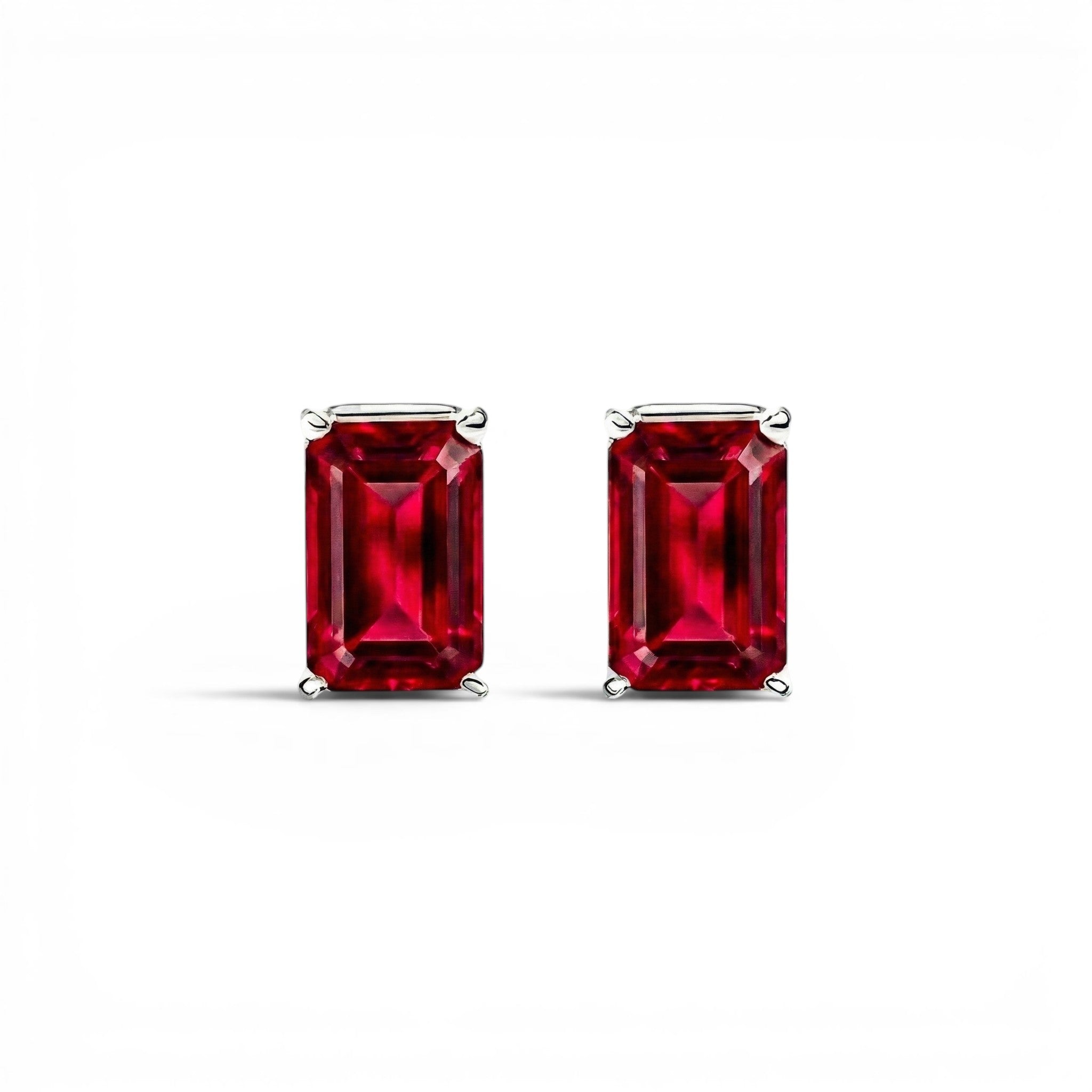 L'Emeraude® Ruby Stud Earrings, 14K White Gold