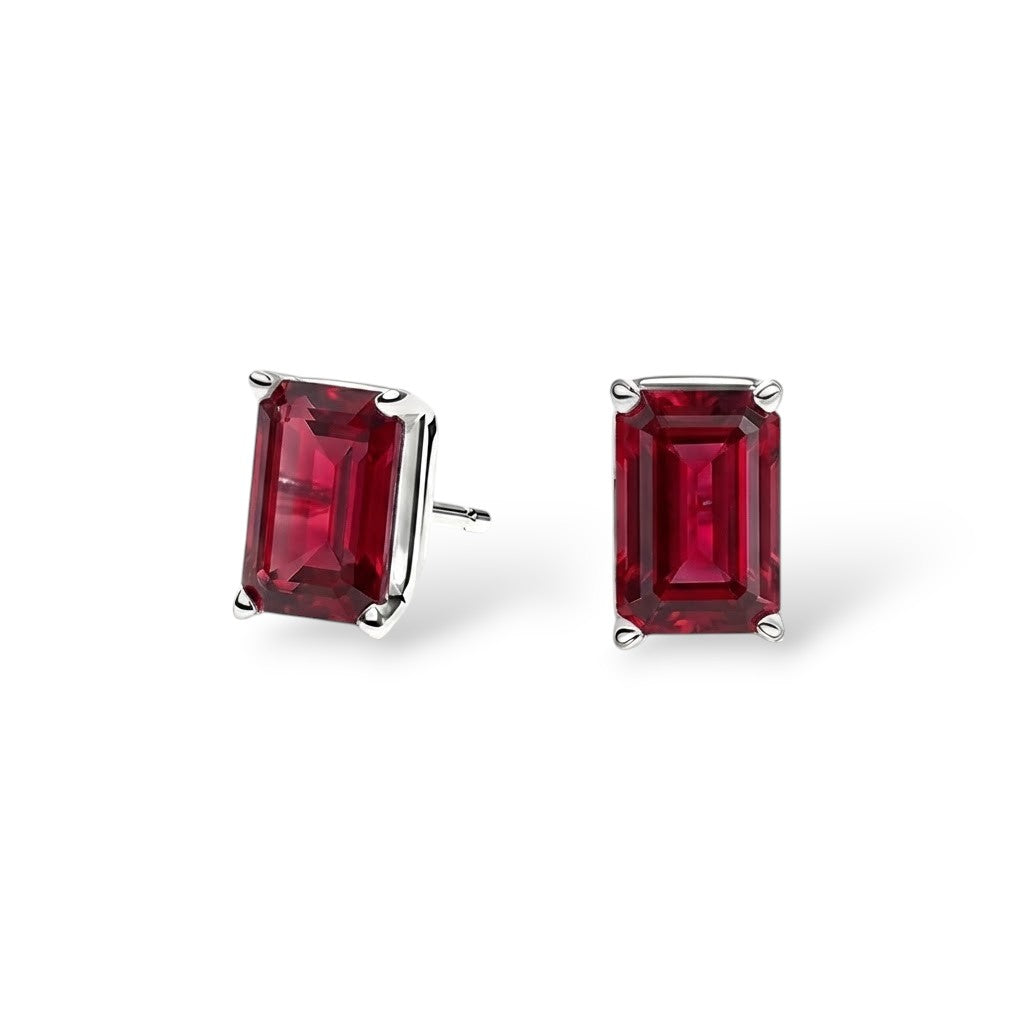L'Emeraude® Ruby Stud Earrings, 14K White Gold