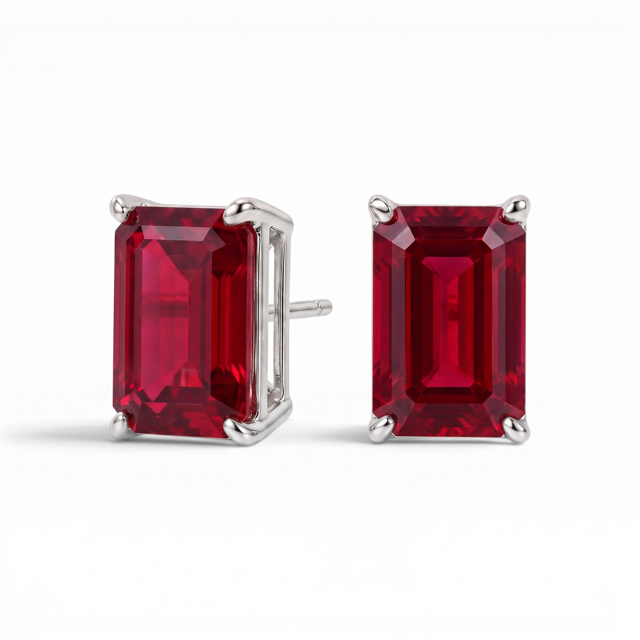 L'Emeraude® Ruby Stud Earrings, Sterling Silver