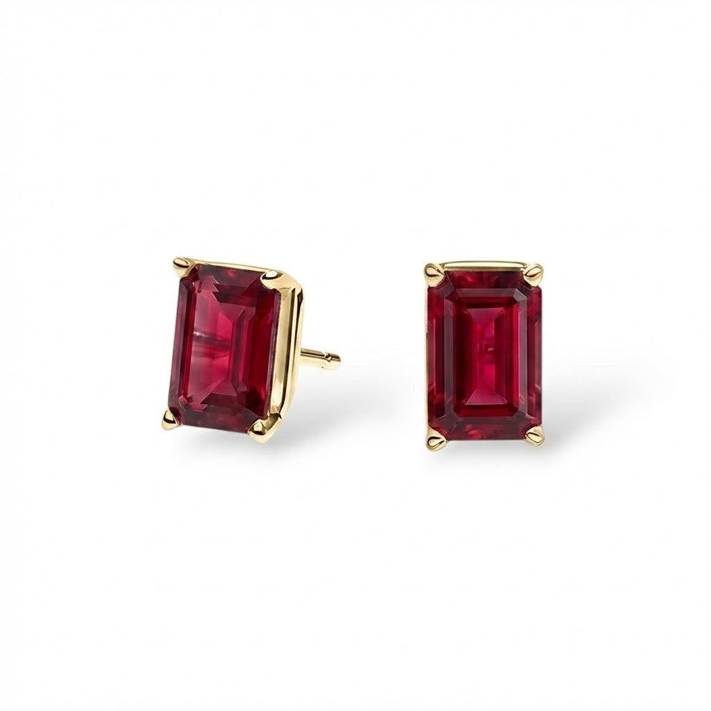 L'Emeraude® Ruby Stud Earrings, 14K Gold