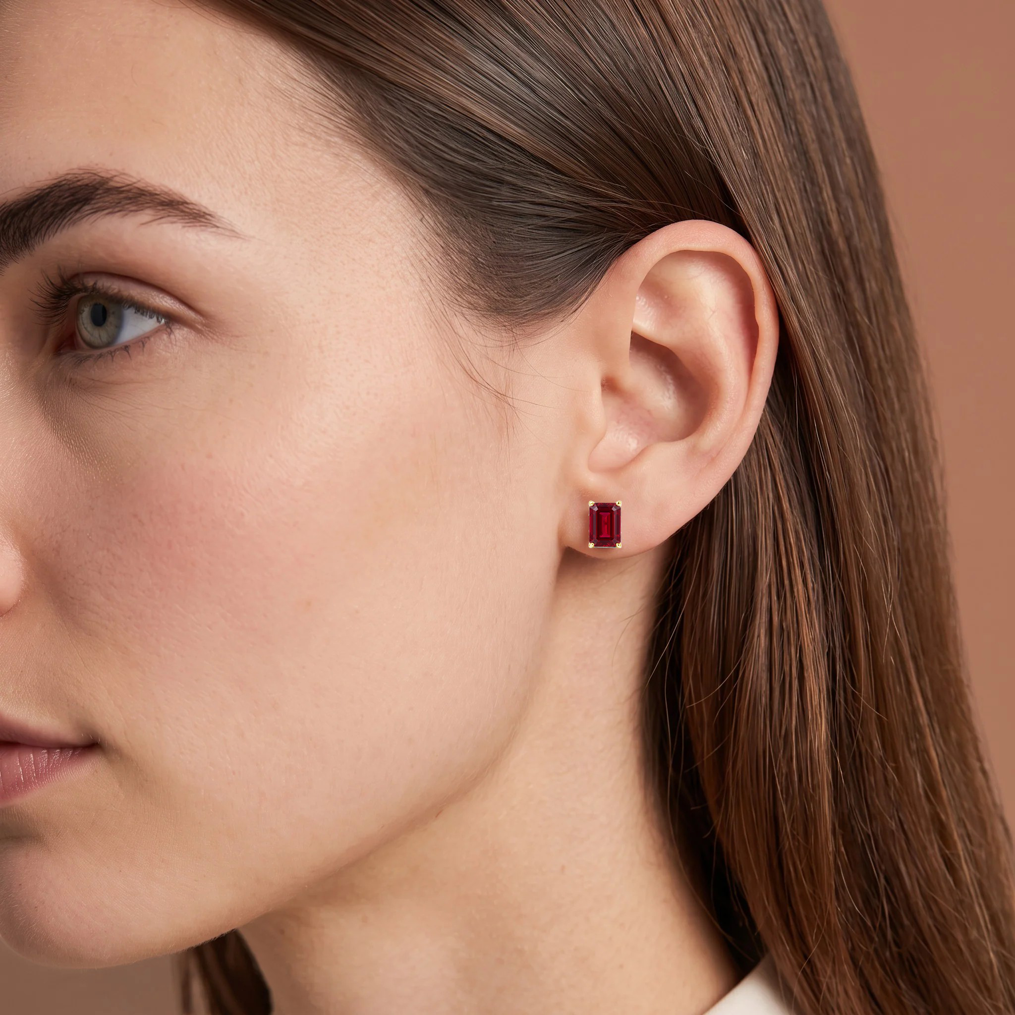 L'Emeraude® Ruby Stud Earrings, Gold Vermeil