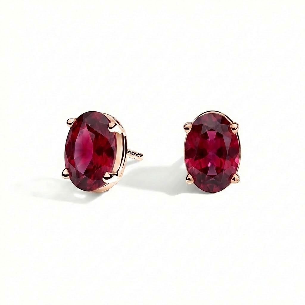 L'Ovale® Ruby Stud Earrings, 14K Rose Gold