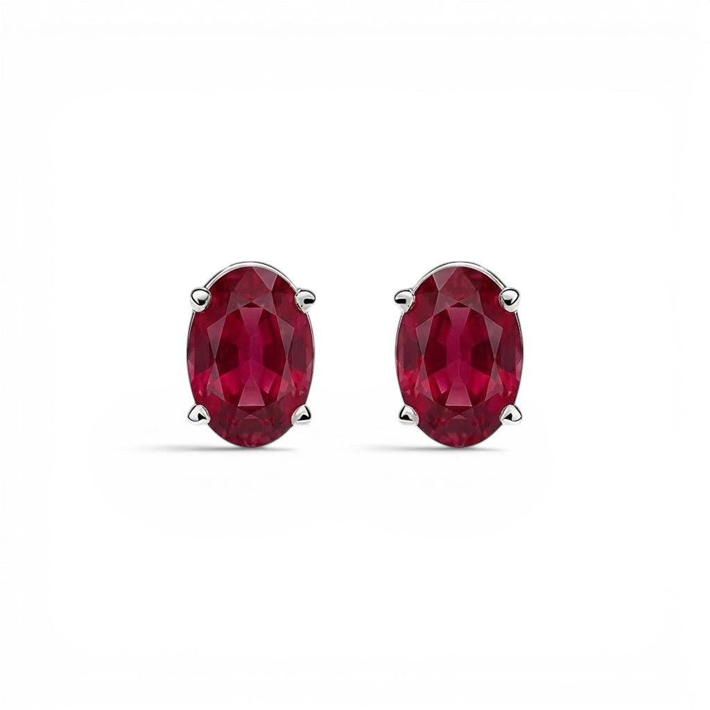 L'Ovale® Ruby Stud Earrings, Platinum